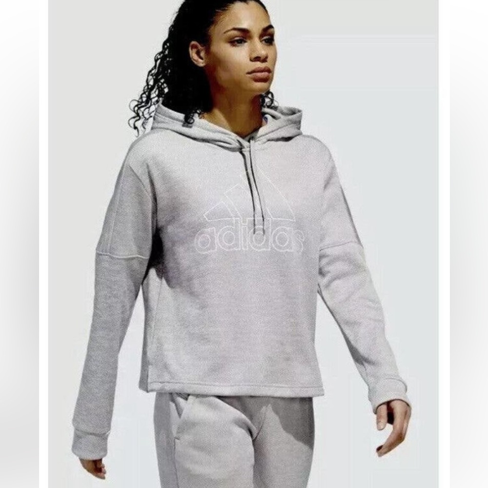 Adidas drawstring moisture wicking hoodie in grey